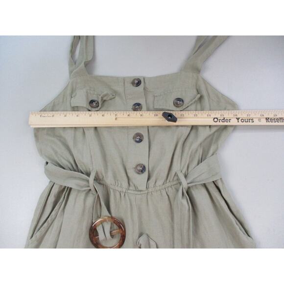 Japna Jumpsuit Women Medium Tan Linen Blend Wide Leg Crop Strappy Pockets Retro - Picture 8 of 12